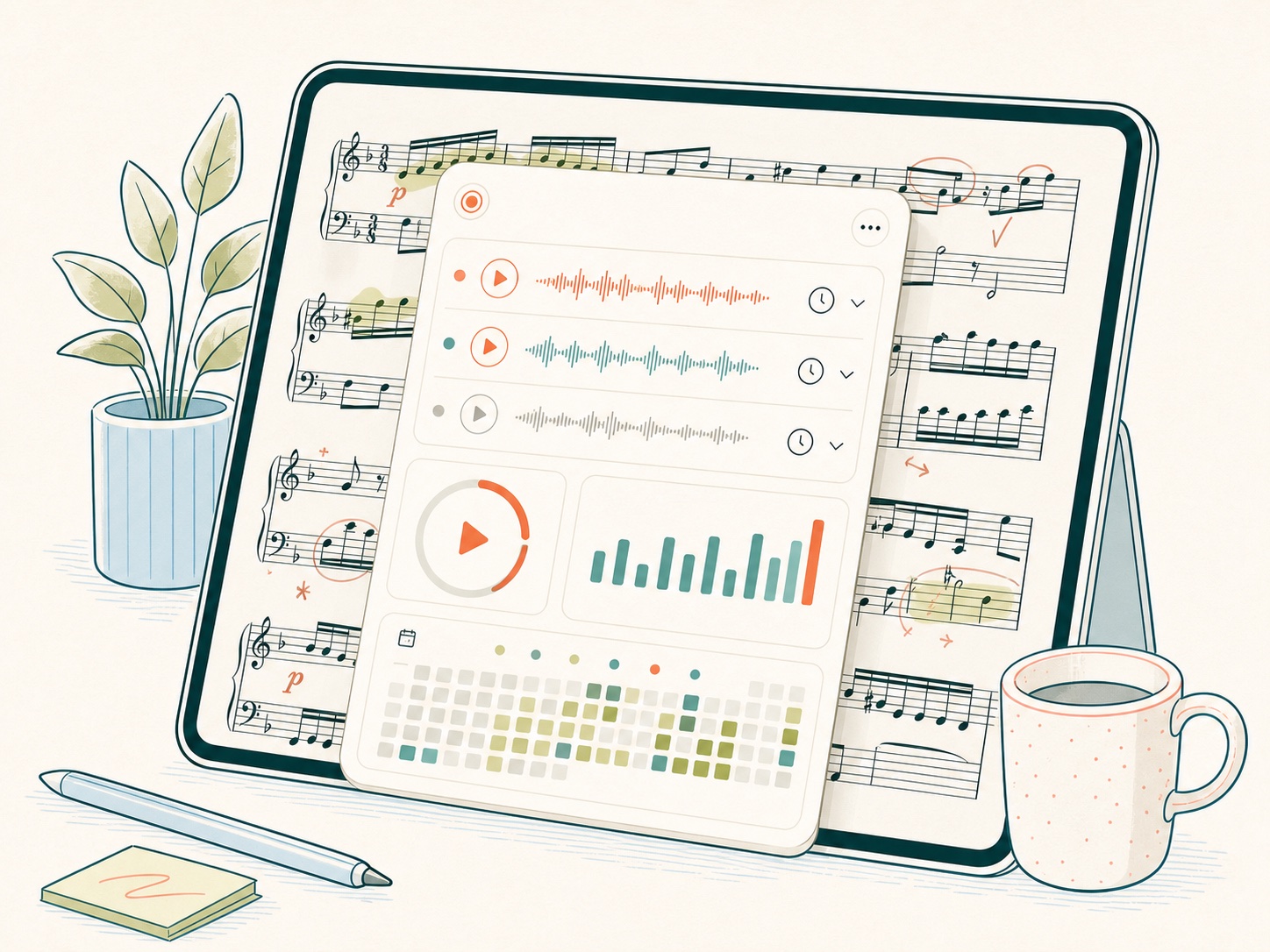 LogScore recording and practice history illustration